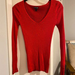 Express Fitted Red Vneck Sweater
